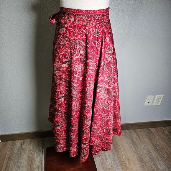 Colorful Paisley Floral True Wrap Midi Dress Reds and Greys One Size 33 Long - Picture 2 of 8